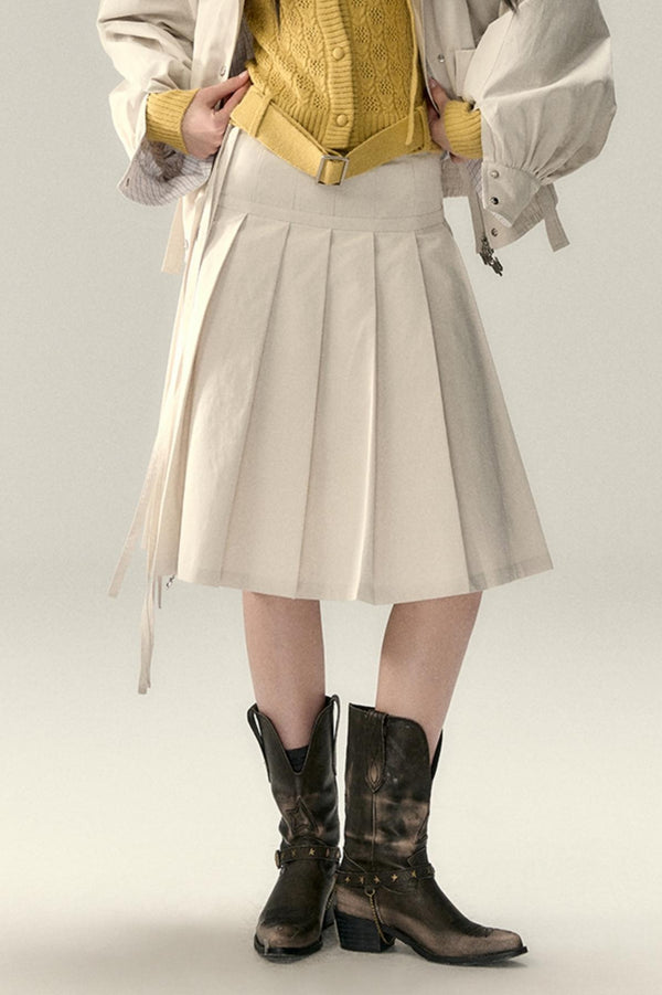 Tencel Pleated Streamer Midi Skirt