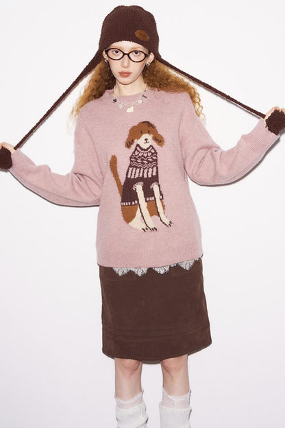 Dog Stitched Pullover Sweater