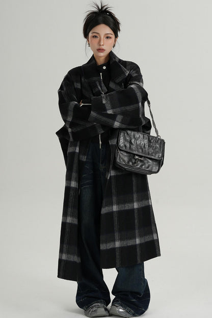 Plaid Wool Long Jacket