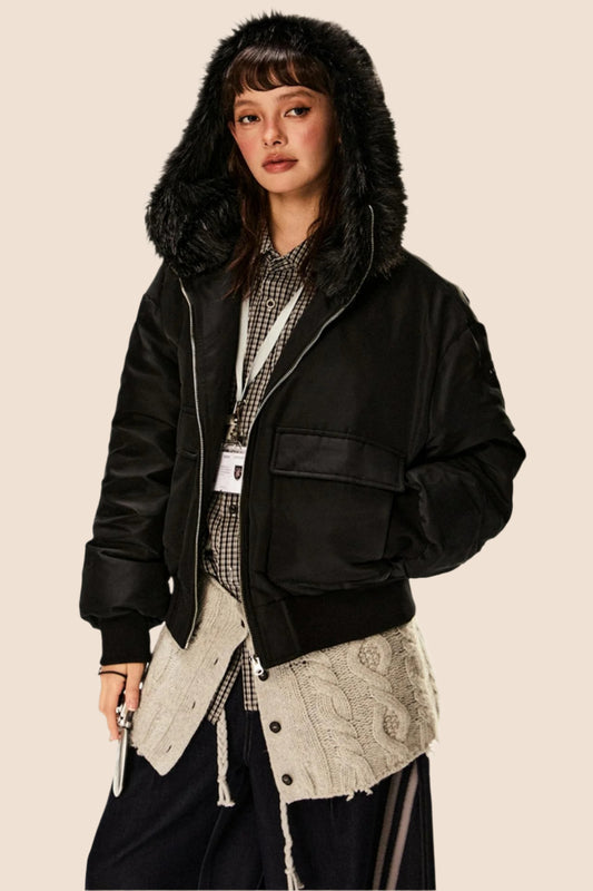 Fur Collar Duck Down Cropped Jacket