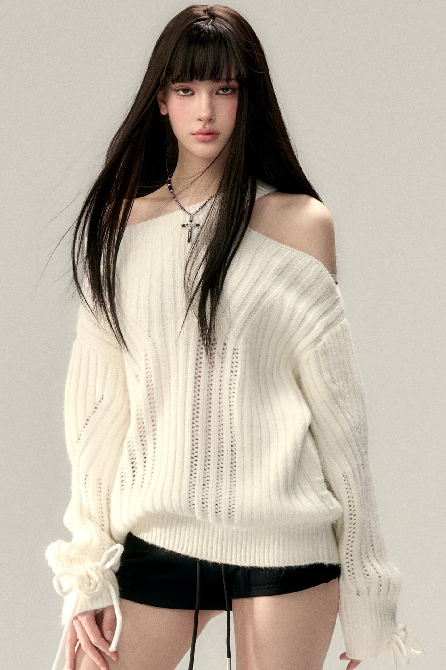 Two-Way Rose Bow Knit Sweater