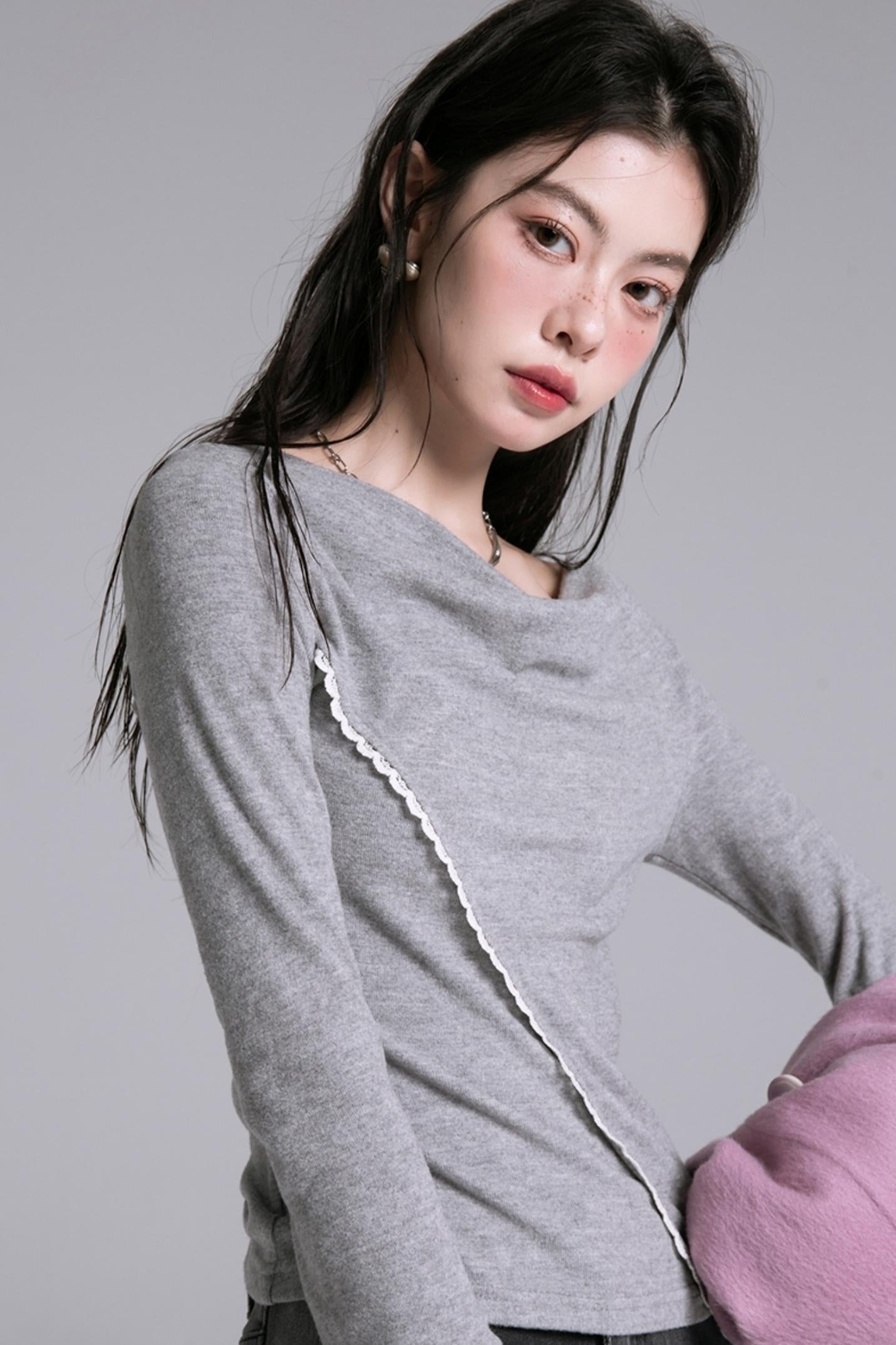 Swing-Neck Long-Sleeve Tops