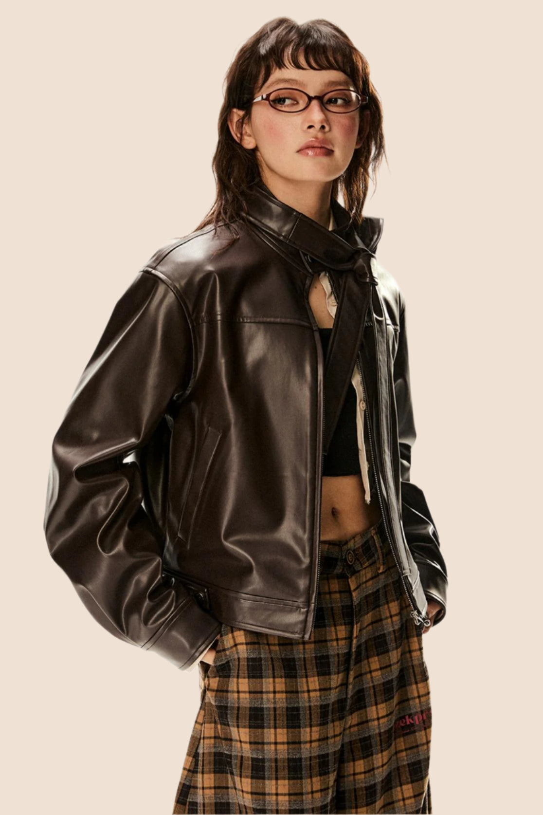 Stand Collar Leather Jacket