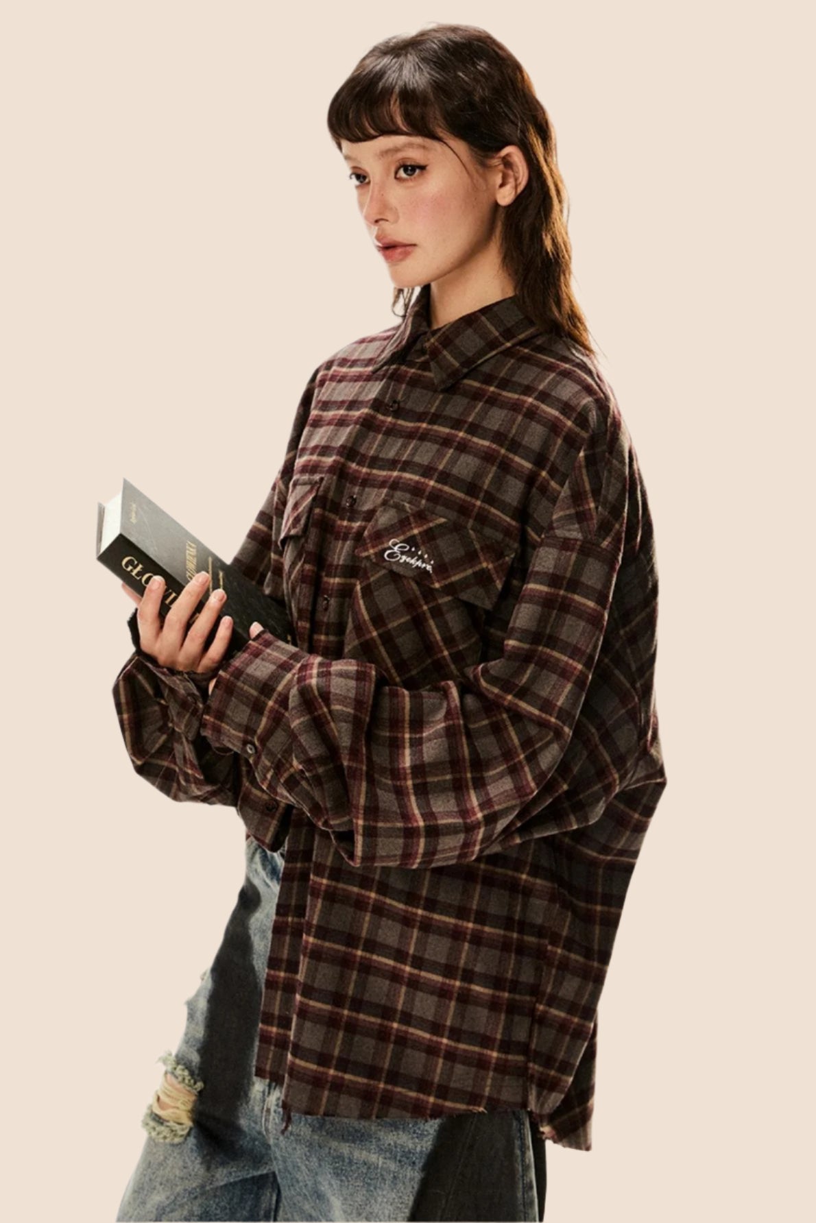 Contrast Plaid Long Sleeve Shirt