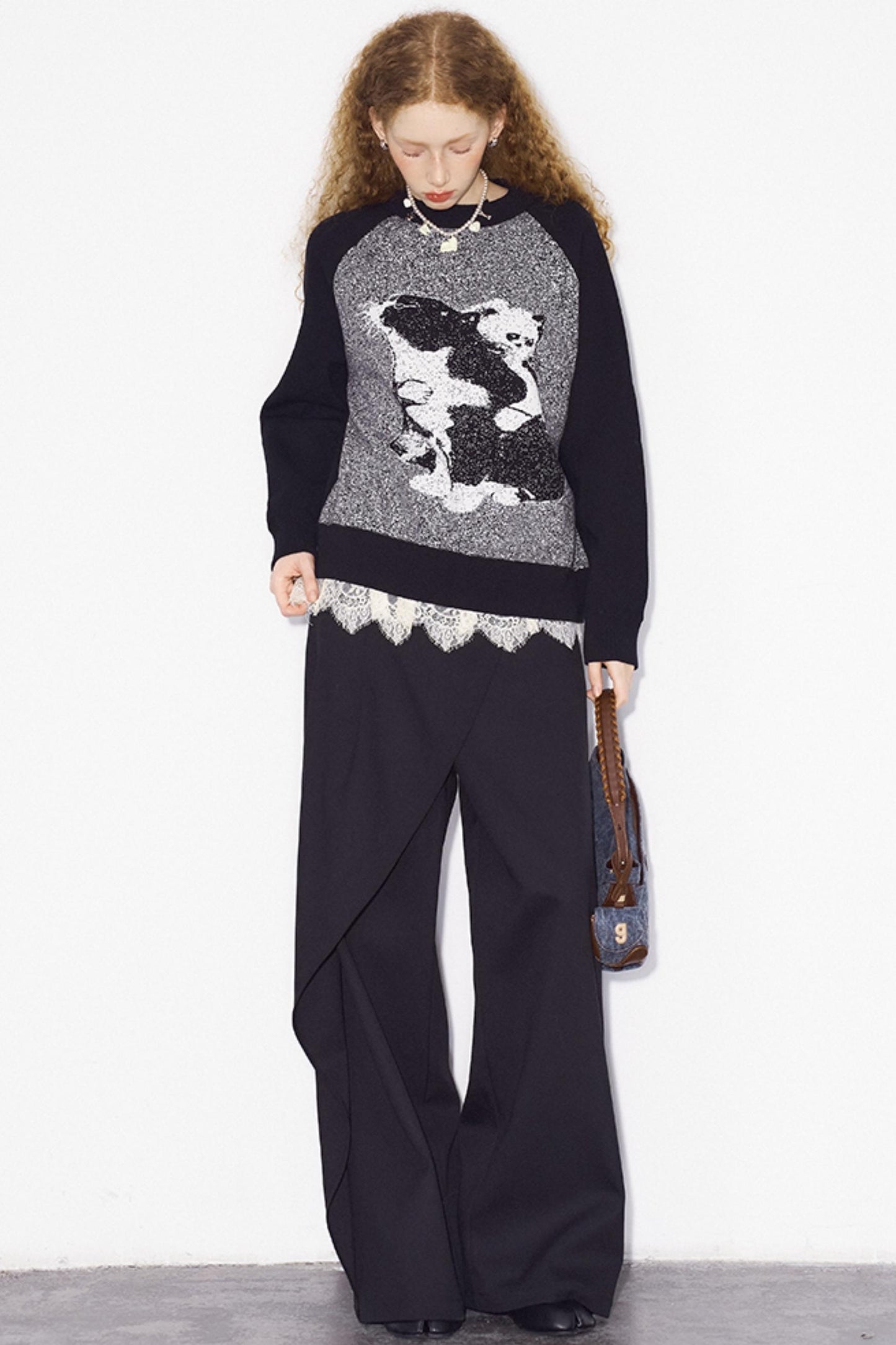 Cat Jacquard Raglan Sleeve Sweater