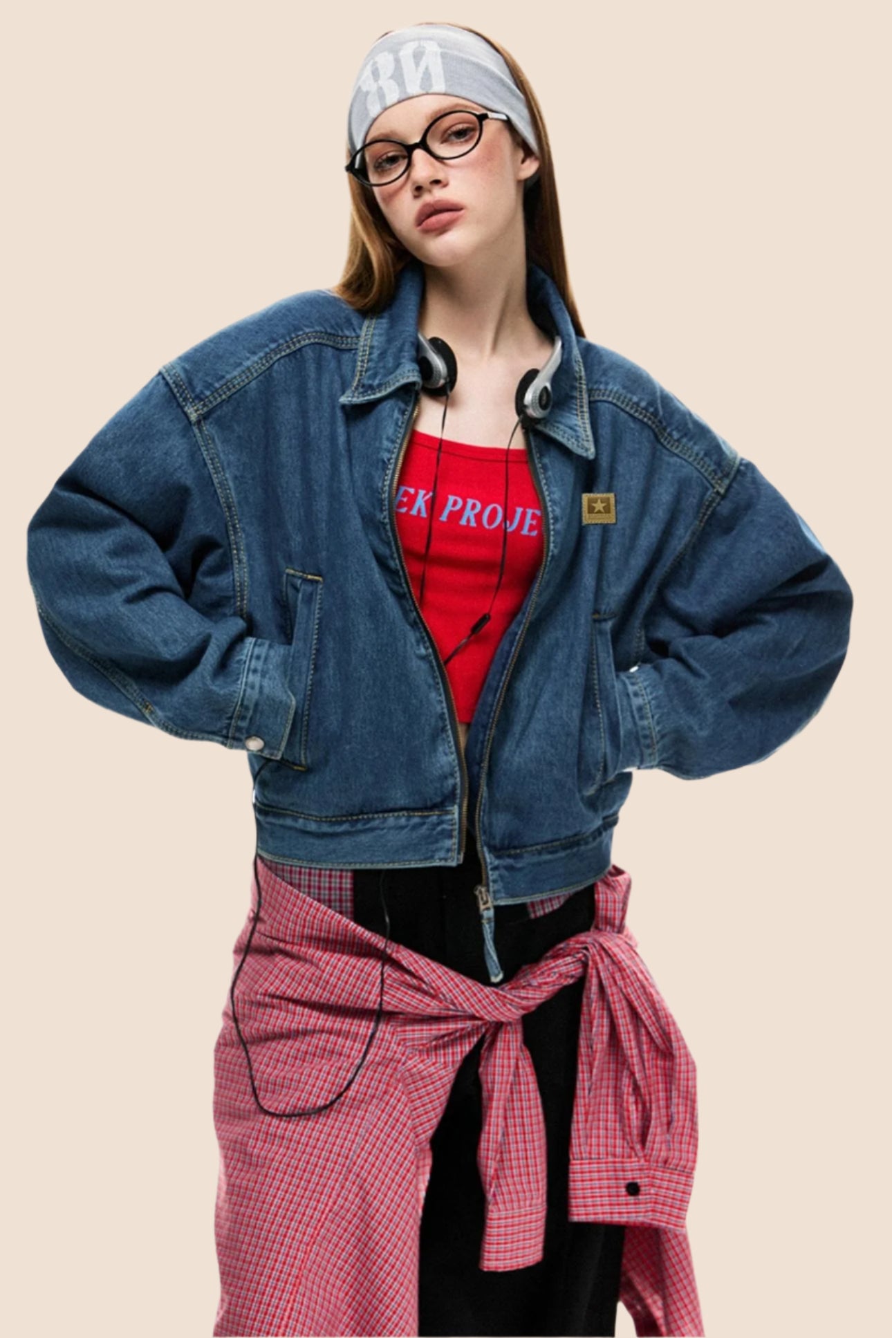 Loose Cargo Crop Denim Jacket