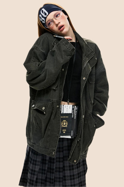 Dropped Shoulder Sleeves Cargo Jacket