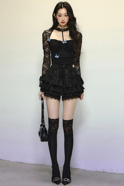 High-Waisted Jacquard Short Skirt