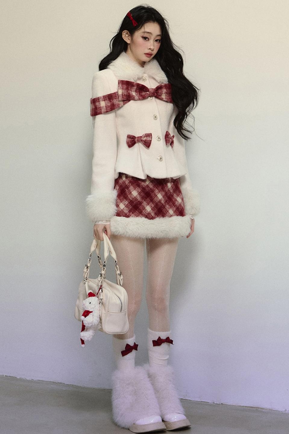 High-End Woolen Jacket & Checkered Skirt Set-Up