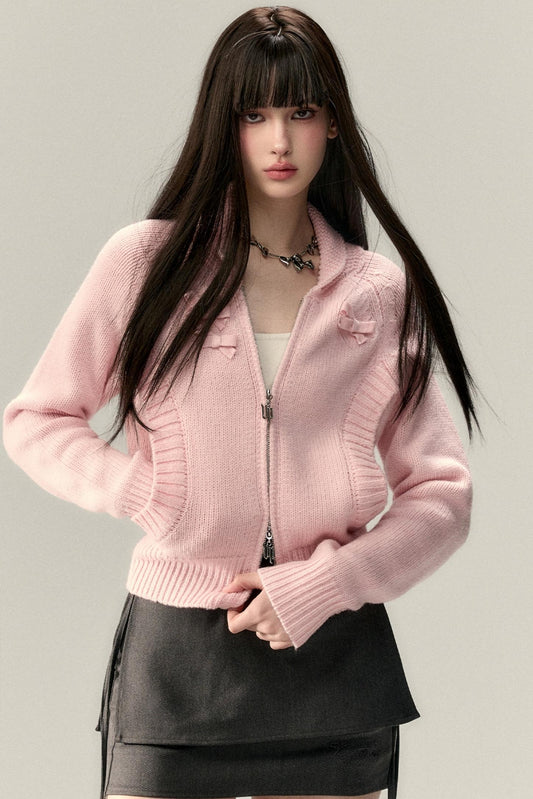 Three-Dimensional Ribbon Pocket Cardigan