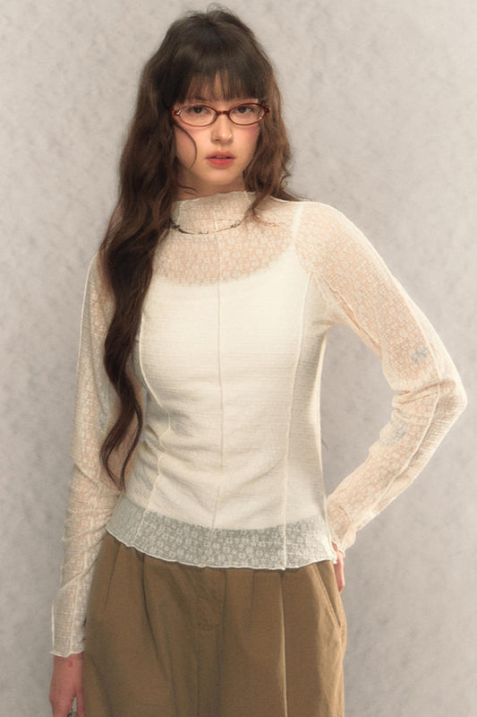 Lace Half-Turtleneck Top