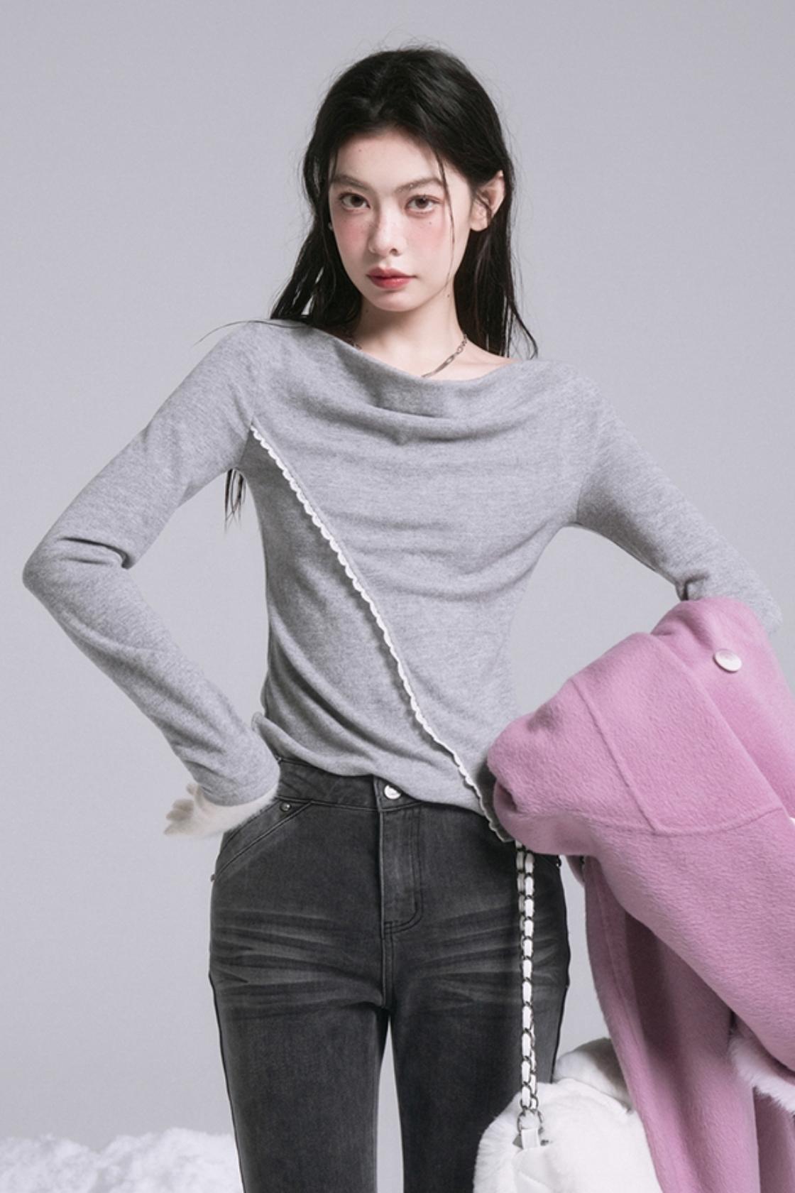 Swing-Neck Long-Sleeve Tops