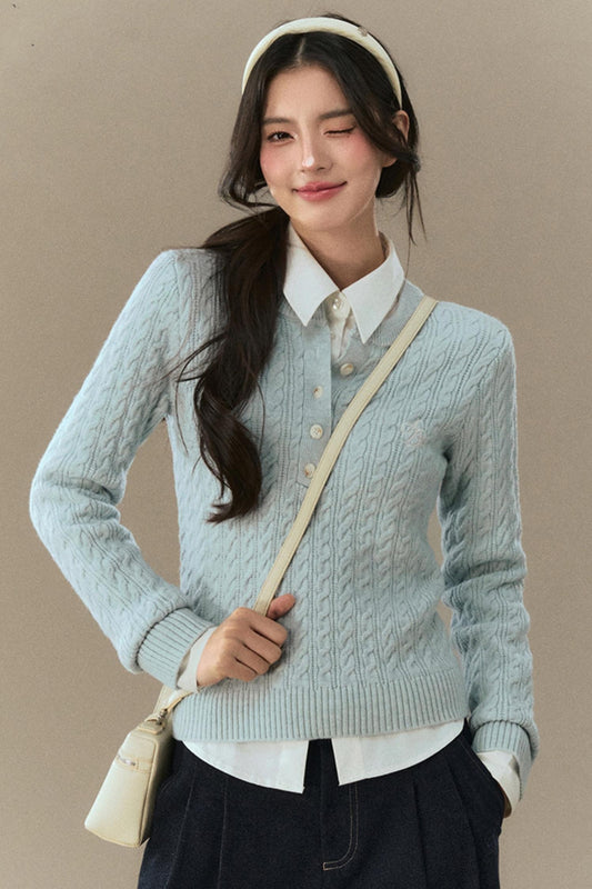 Semi-Open Cable Knit Sweater