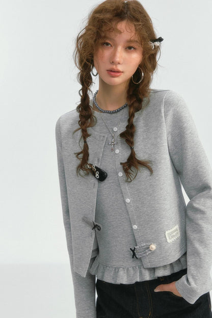 Crewneck Layered Lace Cardigan