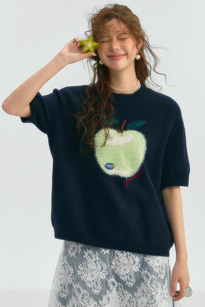 Short-Sleeved Apple Knit Top