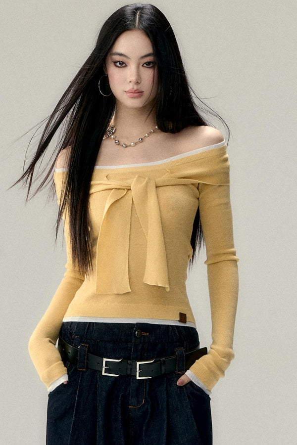 스트레이트 숄더 니트 탑 