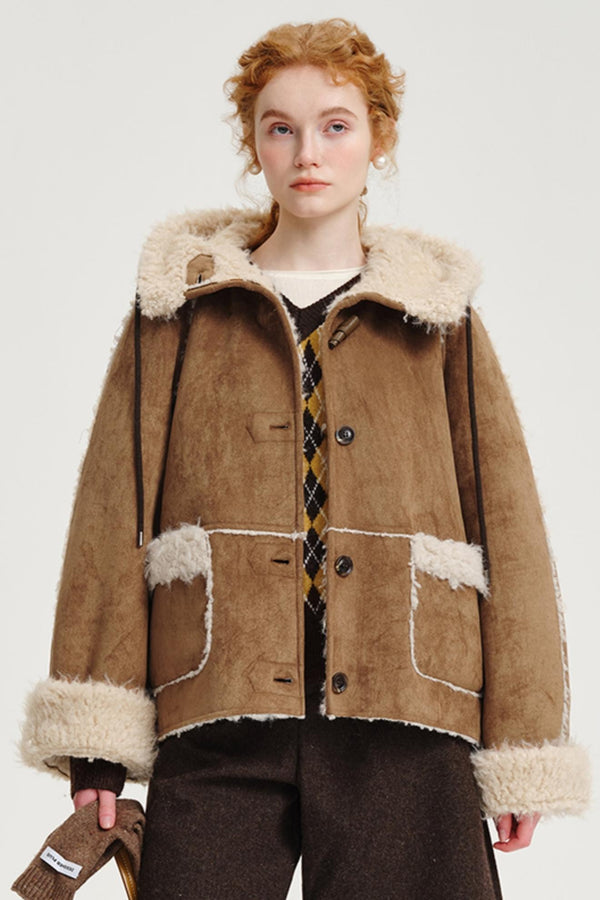 플리스 라이닝 후드 짧은 재킷 