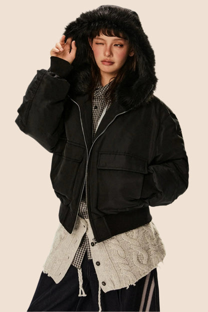 Fur Collar Duck Down Cropped Jacket