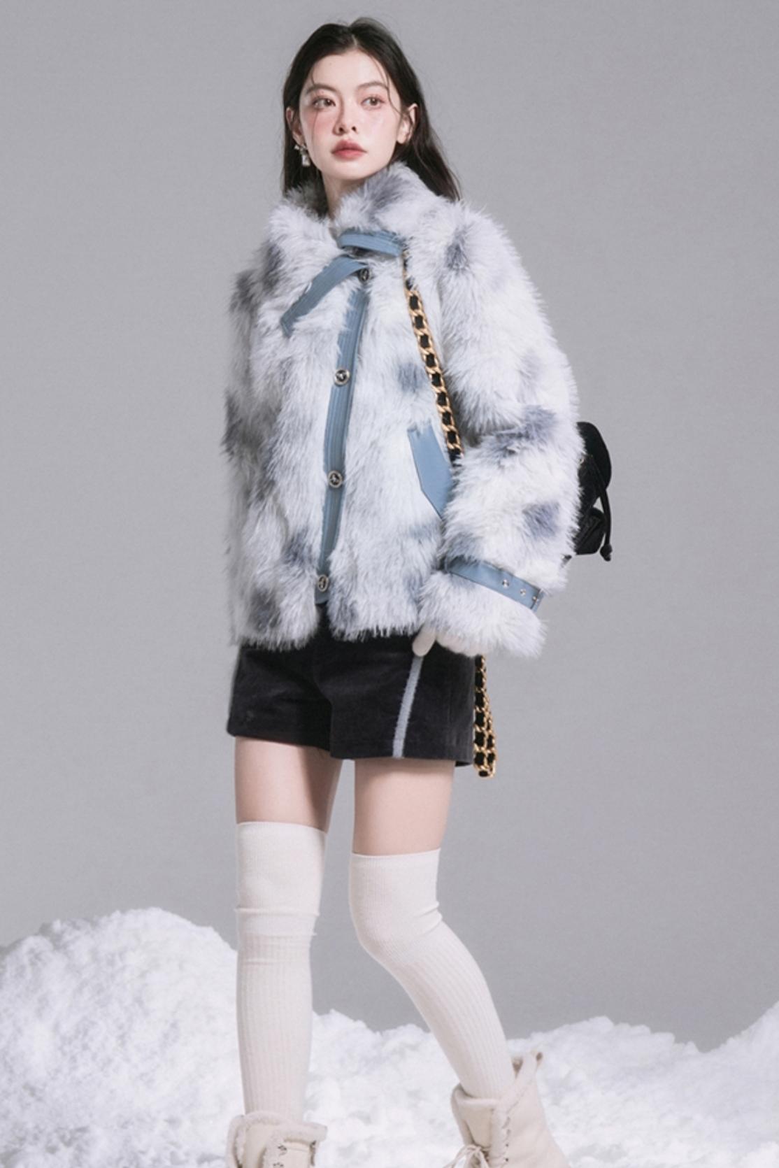 Slanted Lapel Fur Coat