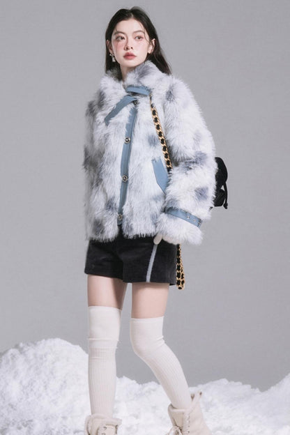 Slanted Lapel Fur Coat