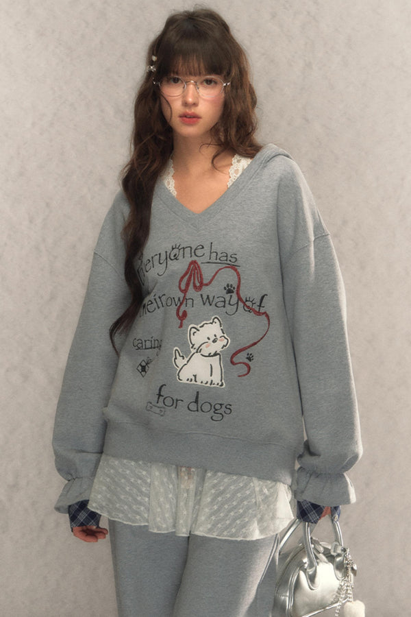 Kapuzensweatshirt mit V-Ausschnitt und Hose Set-Up 