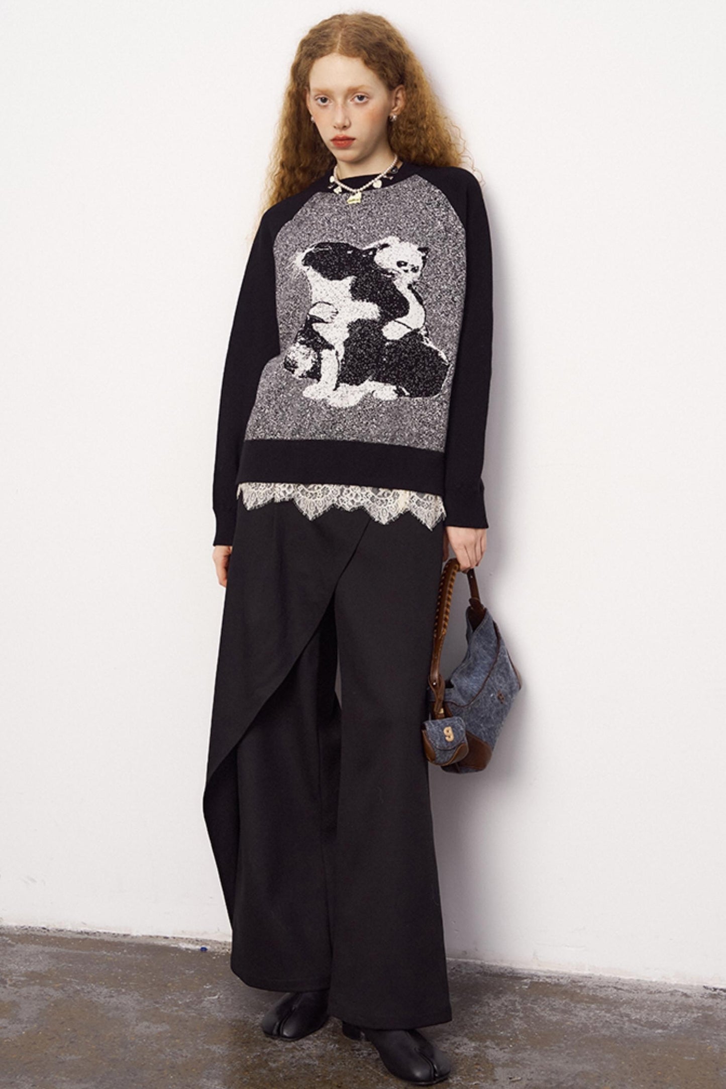 Cat Jacquard Raglan Sleeve Sweater