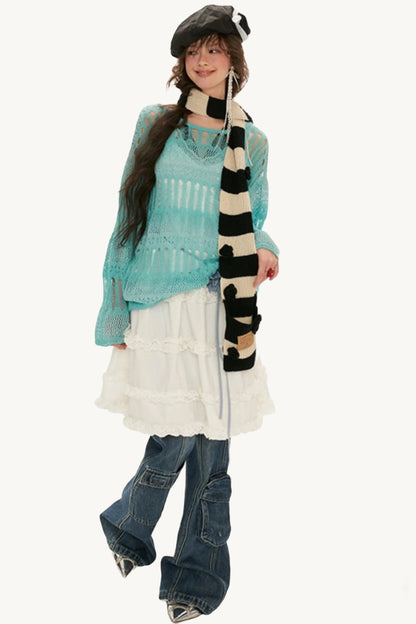 Striped Flower Pocket Neck Scarf