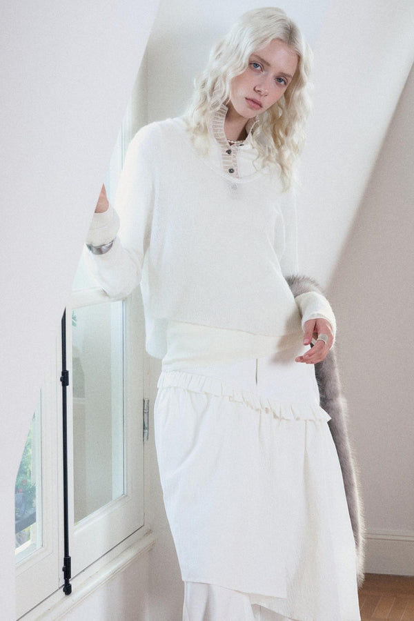 Slouchy Mohair Trim Smock Top