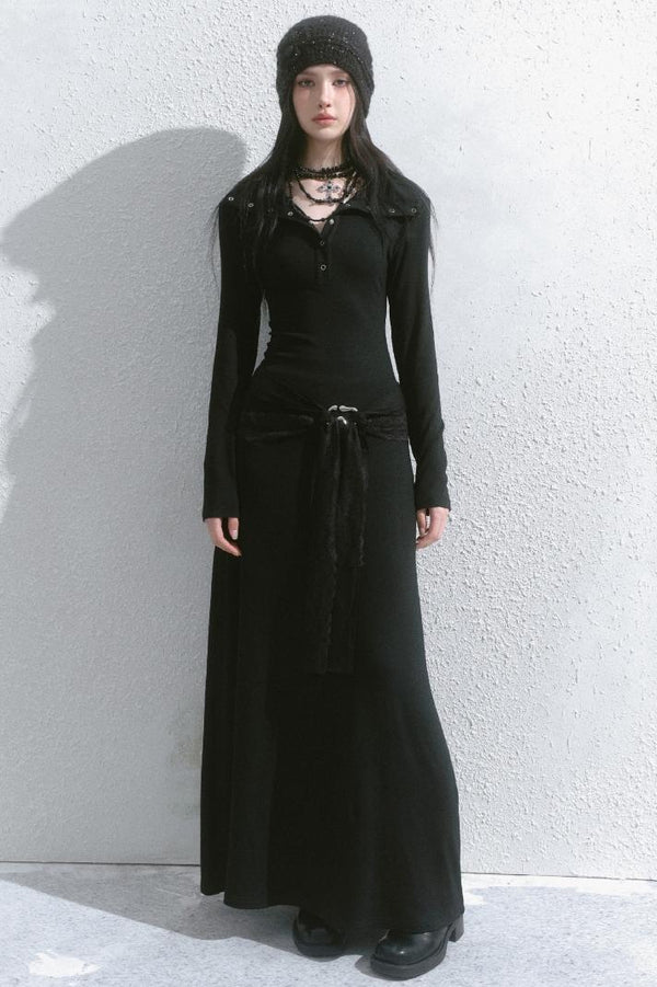 Lapel A-Line Dress & Shawl Set-Up