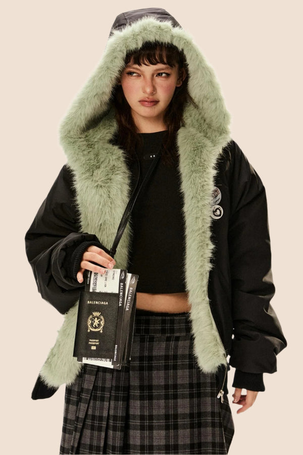 Retro Bergschnitzerei Flauschige Kapuzenjacke 