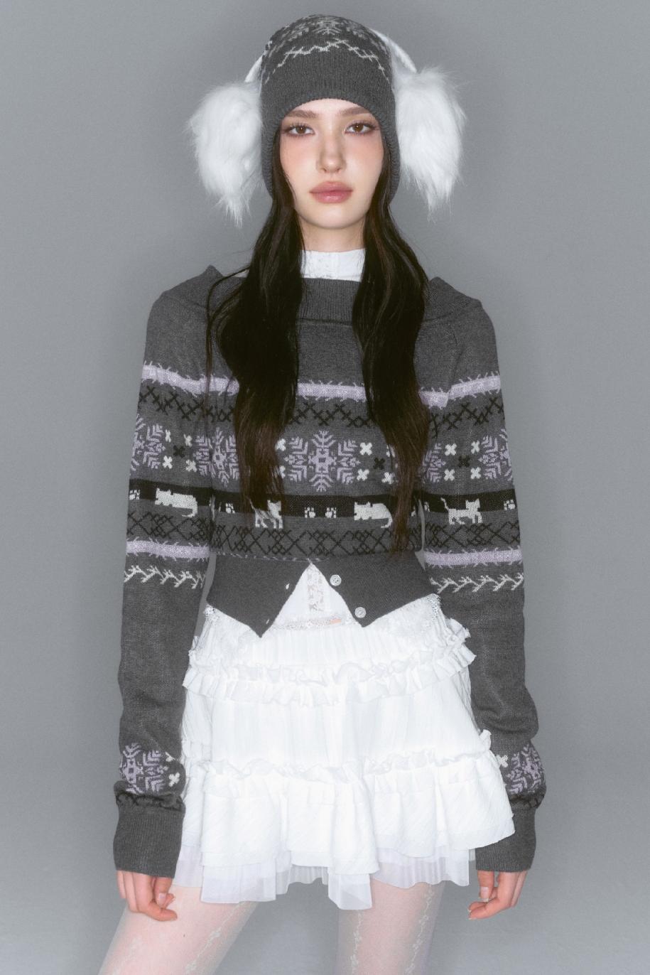 Vintage Streamer Knit Sweater Hat & Skirt Set-Up