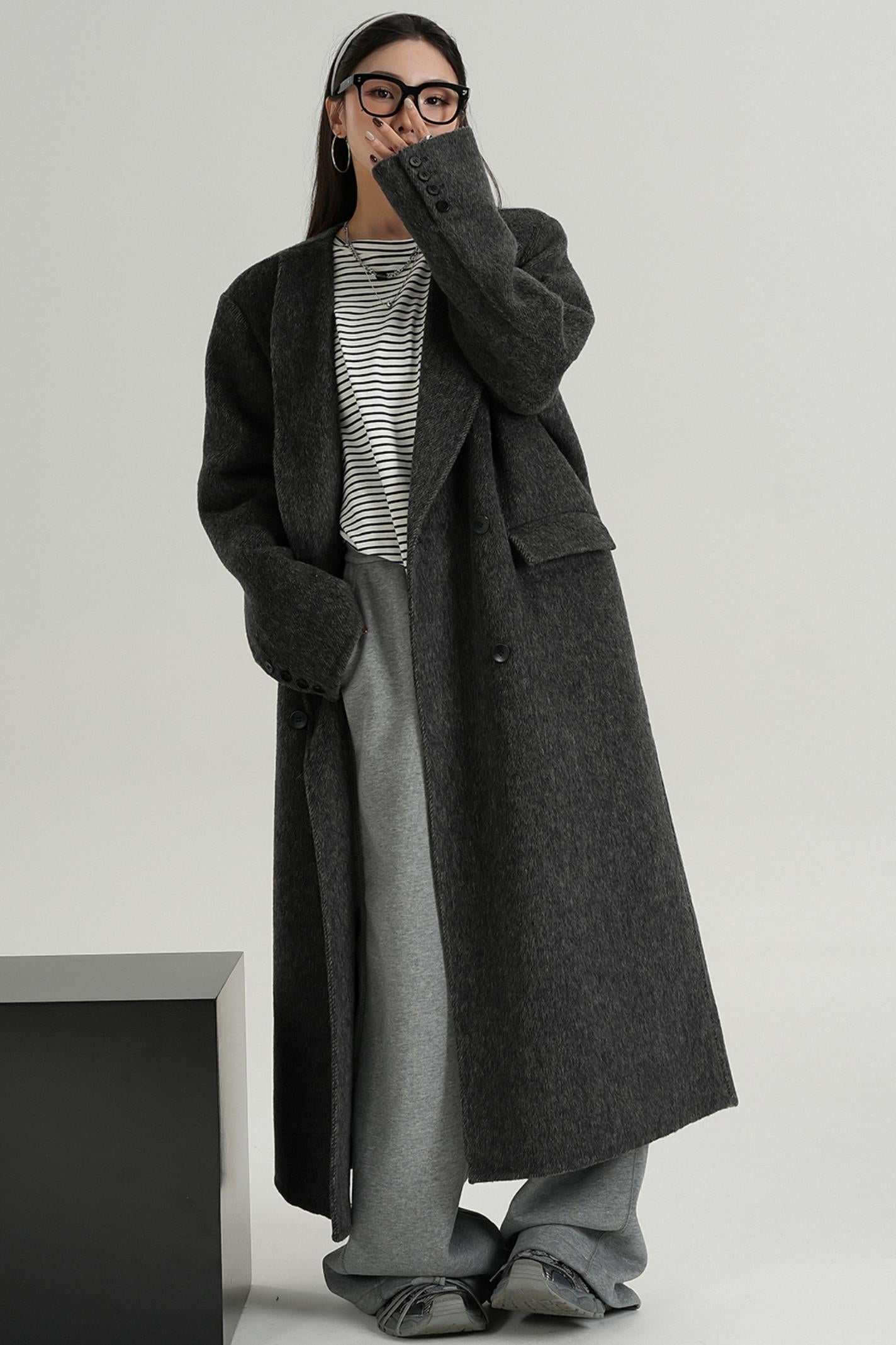 Suit Collar Tweed Wool Coat