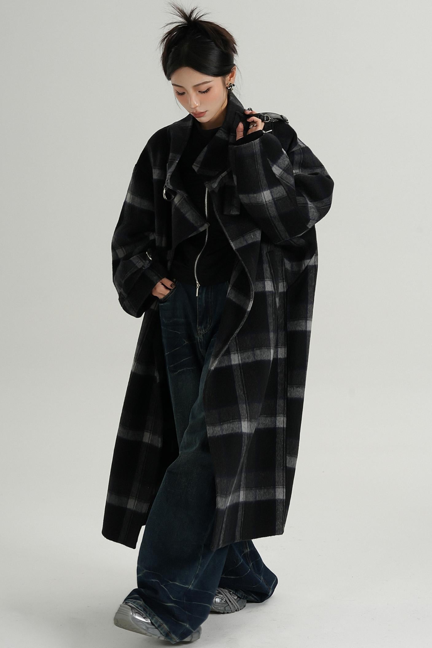 Plaid Wool Long Jacket