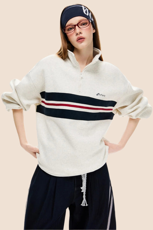 Half-Turtleneck Long Sleeve Contrasting Sweatshirt