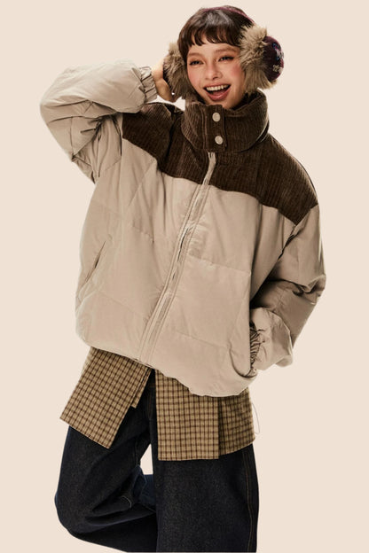 Retro Stand Collar Corduroy Down Jacket