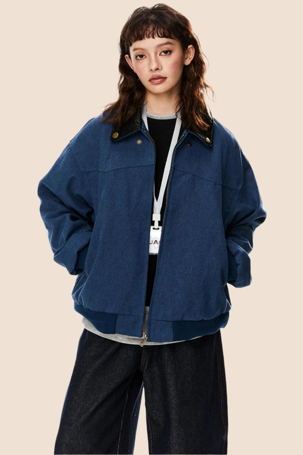 Retro Contrast Stitching Cargo Jacket