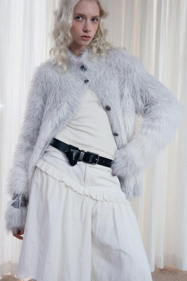 느슨한 모피 자카드 스웨터 