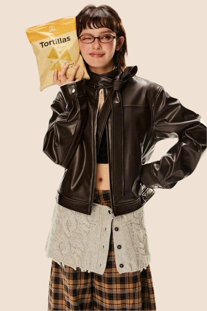 Stand Collar Leather Jacket