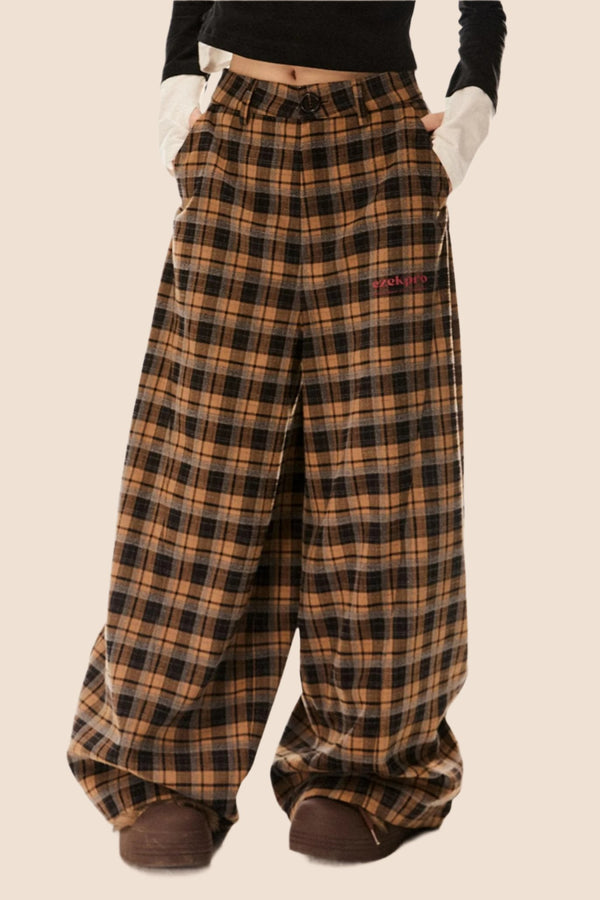 Retro Woolen Plaid Pants