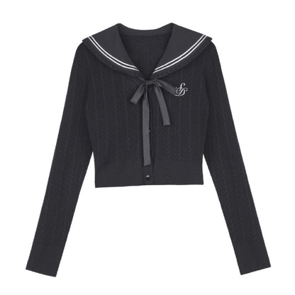 SagiDolls Girly Kampfgeist Moonlit Night Black Sailor Kragen gefälschte zwei gestrickte Twist Pullover Strickjacke Sweet Cool