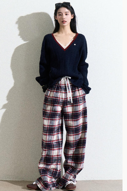 V-Neck Wool Cable Knit Top