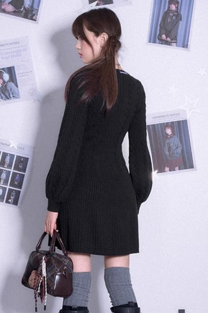 SagiDolls Girly Fighting Spirit Warm Sweet Black Sweet Black Sweet Black Square Neck Sweater Dress Warm und vielseitig Winter