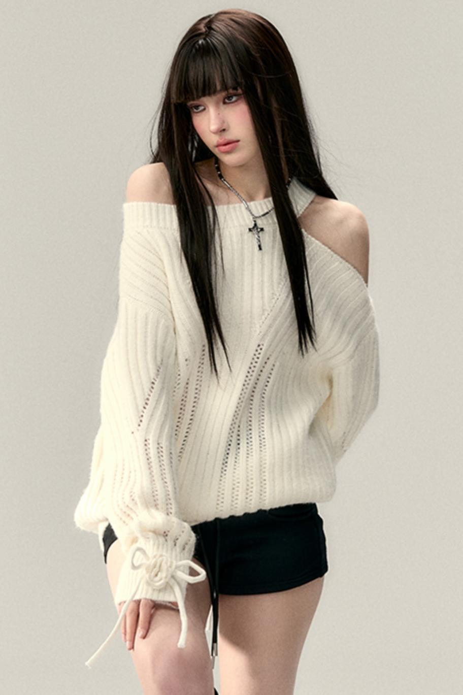 Two-Way Rose Bow Knit Sweater