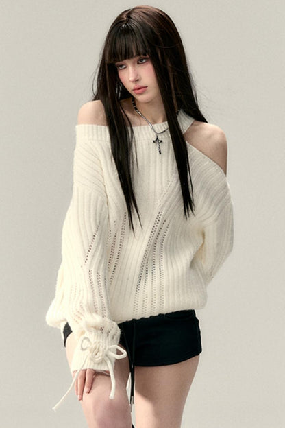 Two-Way Rose Bow Knit Sweater