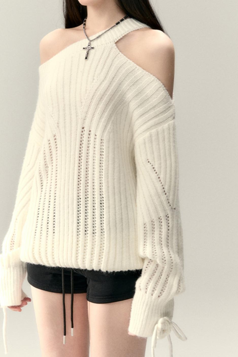 Two-Way Rose Bow Knit Sweater