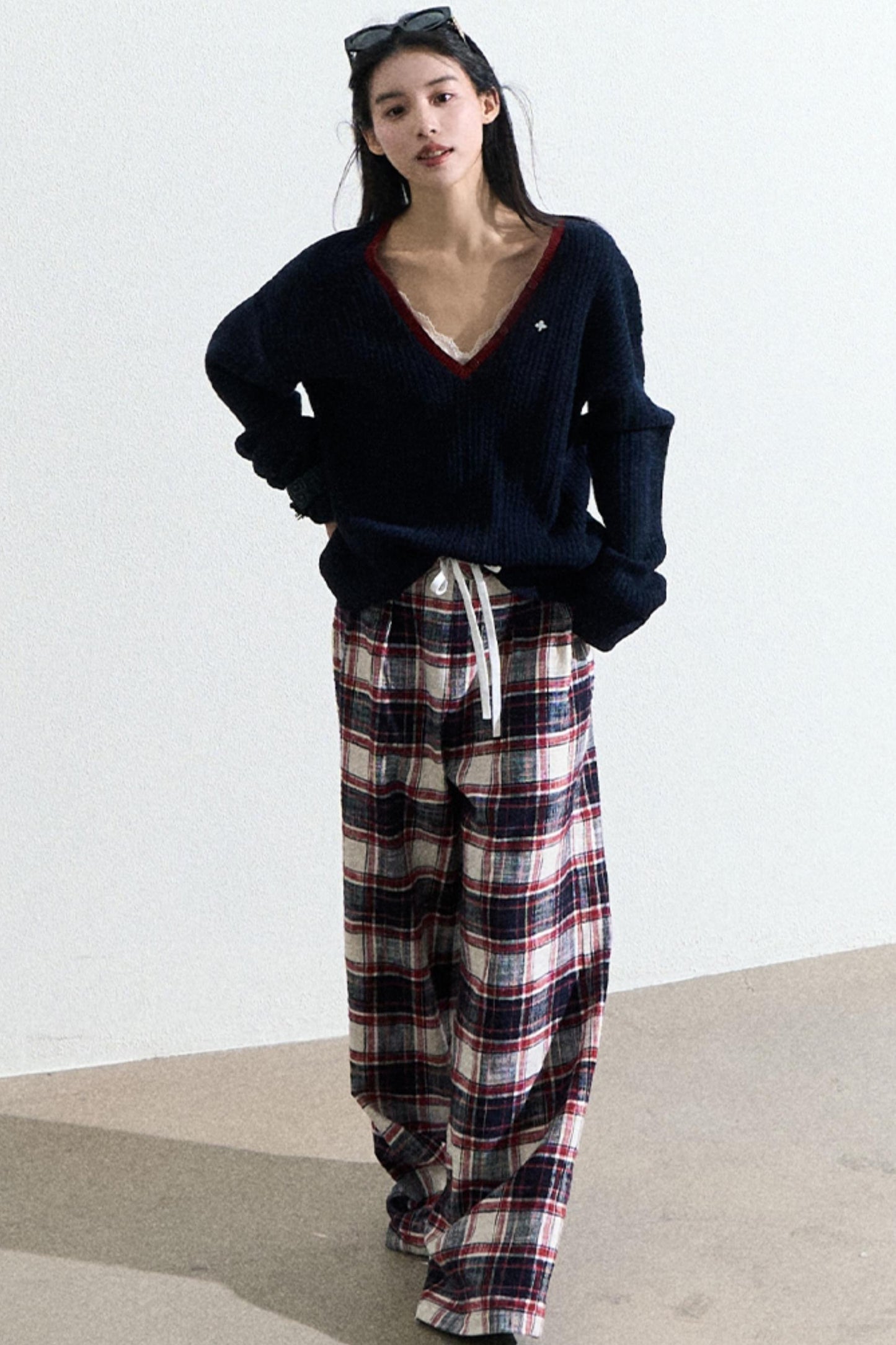 V-Neck Wool Cable Knit Top