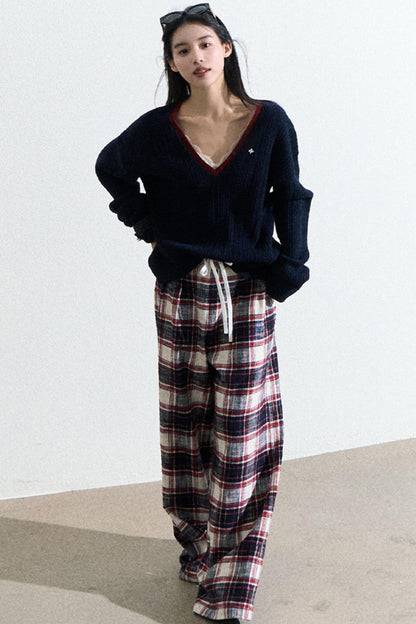 V-Neck Wool Cable Knit Top