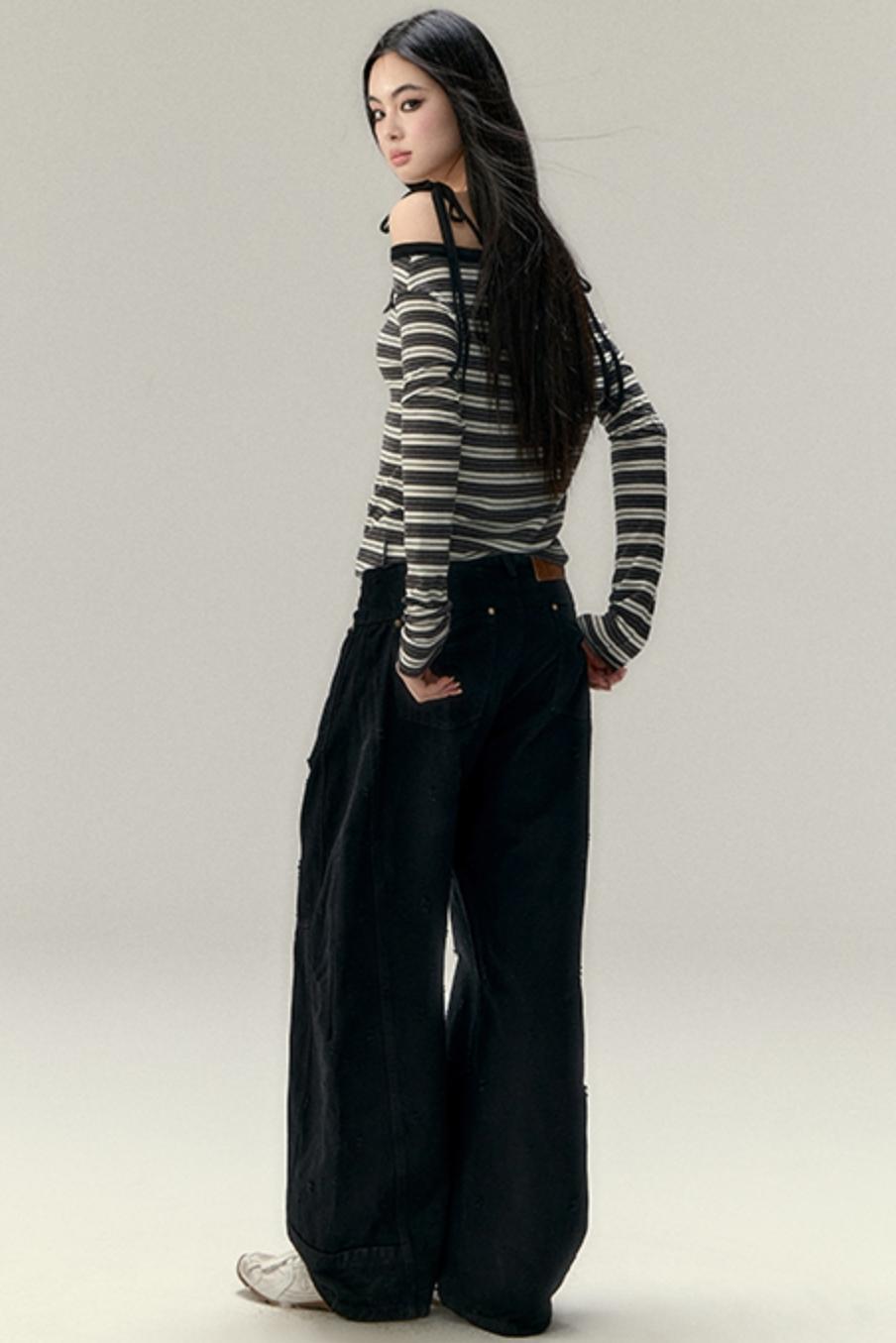 Einseitiges Wollmischung Langarmoberteil 