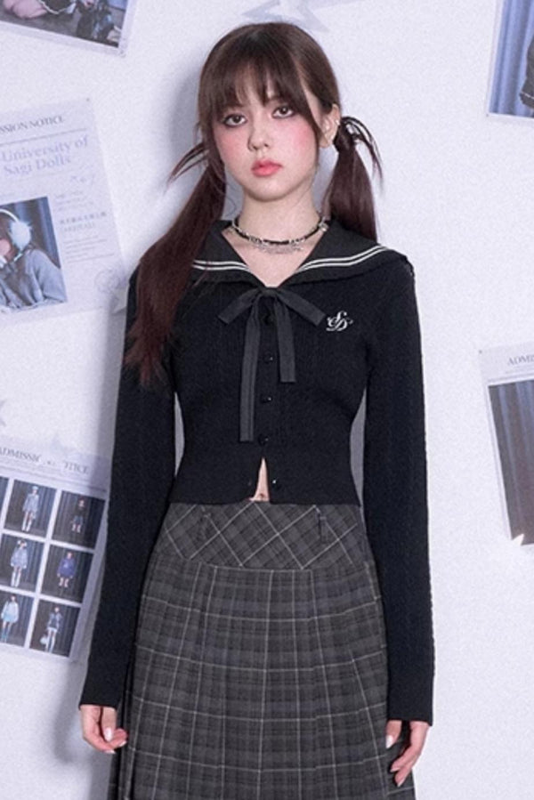 세일러 칼라 가디건 스웨터 