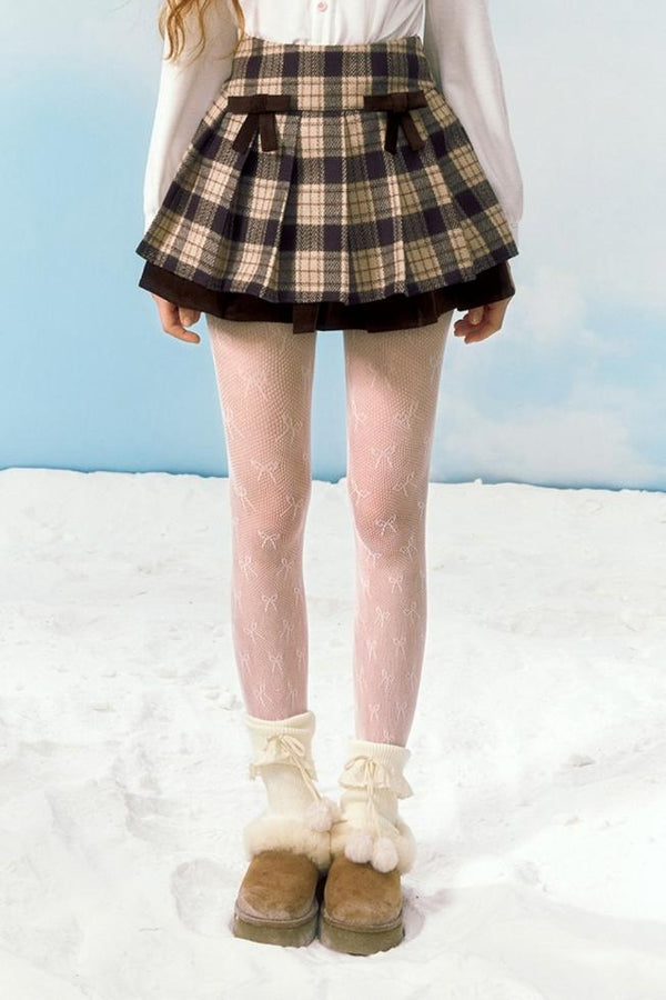 리본 스티치 주름 치마 